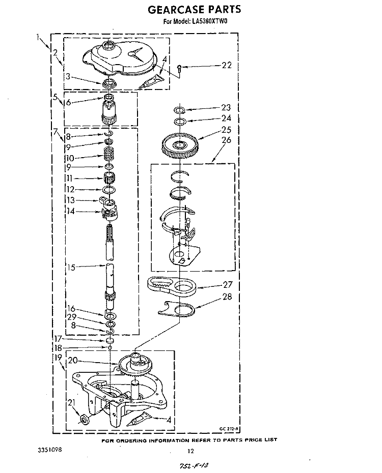 GEARCASE Diagram and Parts List for LA5360XTG0  Whirlpool Washer