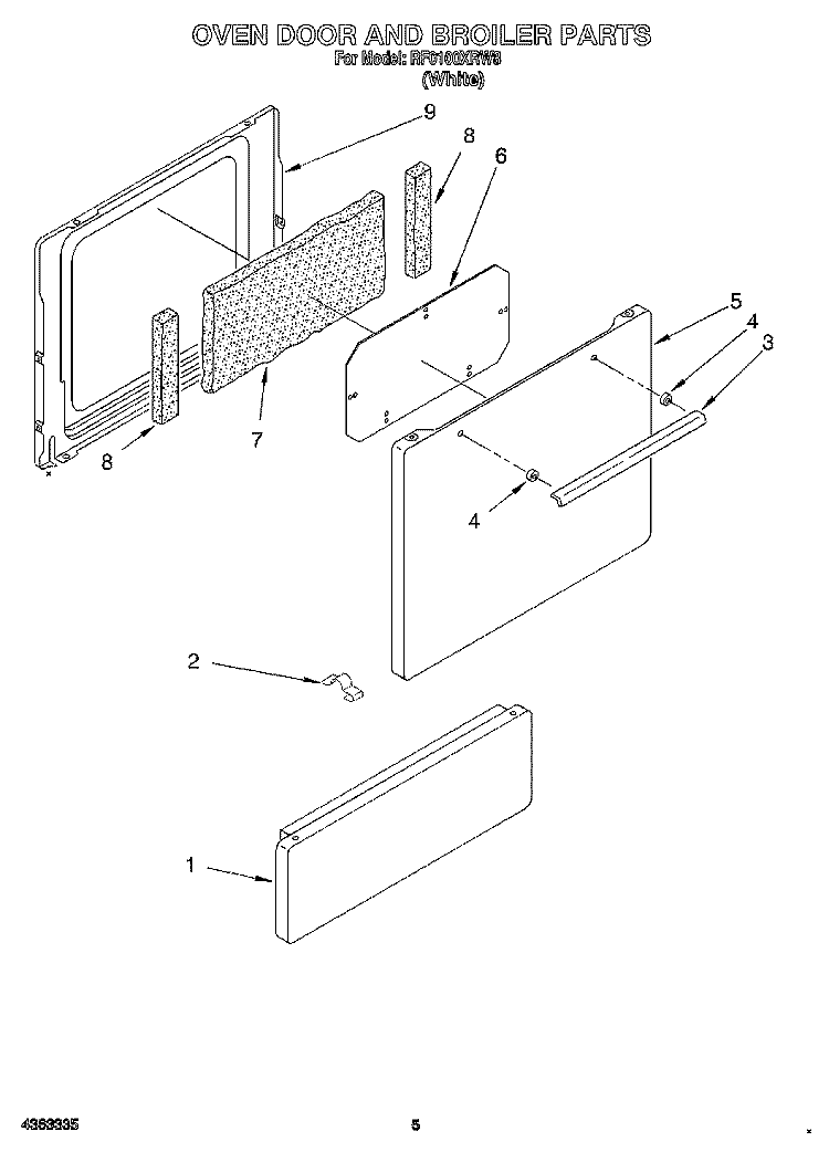 OVEN DOOR AND BROILER Diagram and Parts List for RF0100XRW8  Whirlpool Range