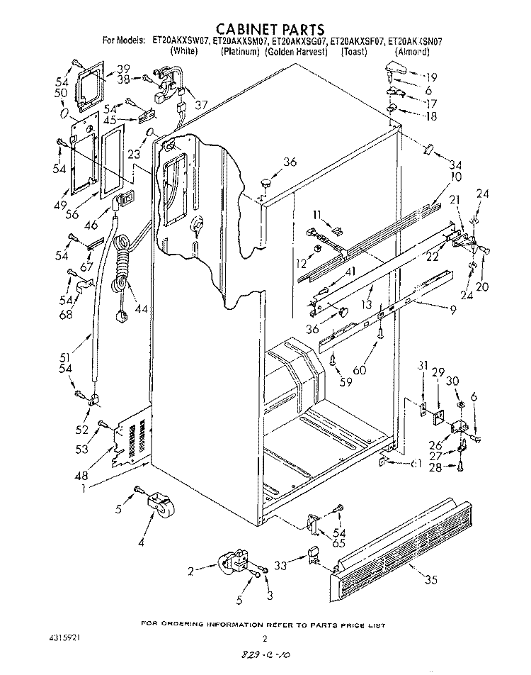 CABINET Diagram and Parts List for ET20AKXSW07  Whirlpool Refrigerator