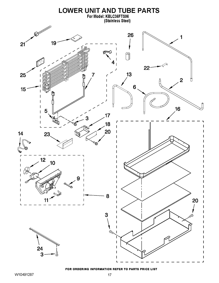 LOWER UNIT AND TUBE PARTS Diagram and Parts List for KBLC36FTS06  KitchenAid Refrigerator