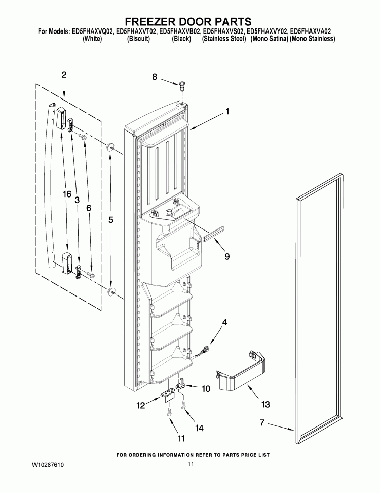 FREEZER DOOR PARTS Diagram and Parts List for ED5FHAXVA02  Whirlpool Refrigerator