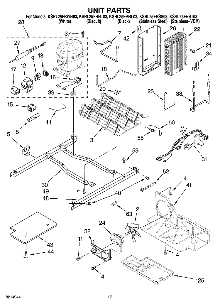 UNIT PARTS Diagram and Parts List for KSRL25FRWH03  KitchenAid Refrigerator