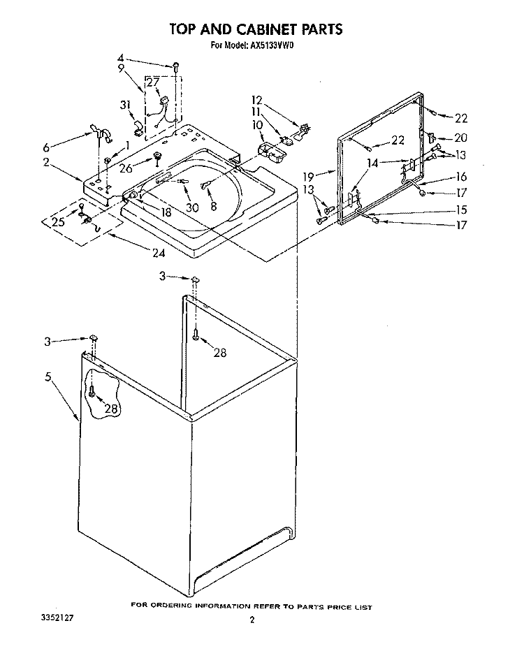 TOP AND CABINET, LIT/OPTIONAL Diagram and Parts List for AX5133VG0  Whirlpool Washer