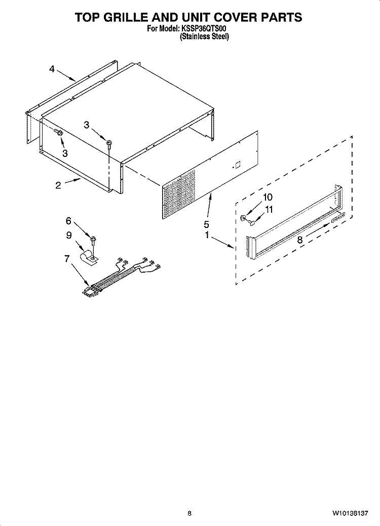 TOP GRILLE AND UNIT COVER PARTS Diagram and Parts List for KSSP36QTS00  KitchenAid Refrigerator