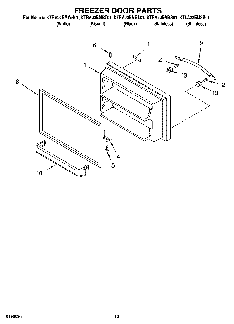 FREEZER DOOR PARTS Diagram and Parts List for KTRA22EMWH01  KitchenAid Refrigerator