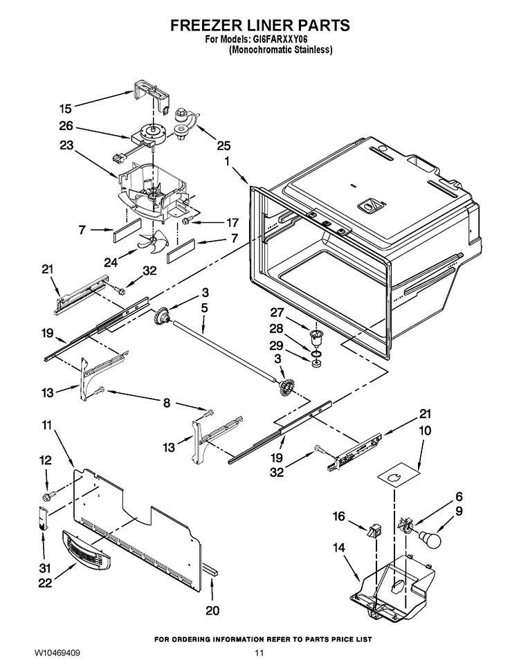FREEZER LINER PARTS Diagram and Parts List for GI6FARXXY06  Whirlpool Refrigerator