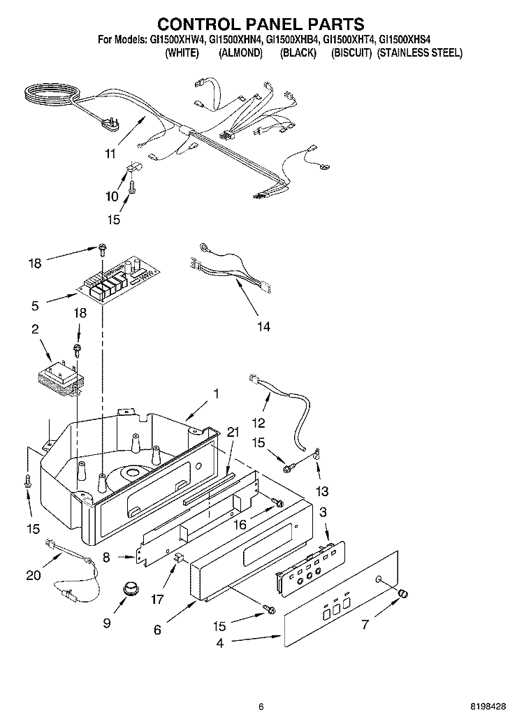 CONTROL PANEL PARTS Diagram and Parts List for GI1500XHB4  Whirlpool Ice Maker
