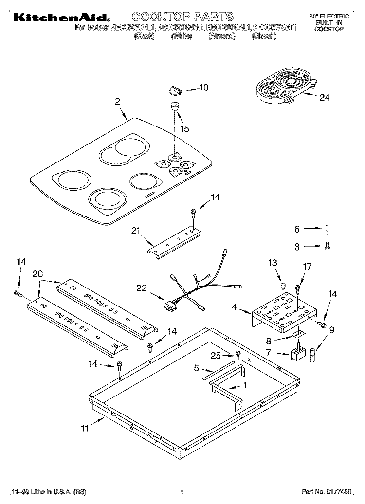 SECTION Diagram and Parts List for KECC507GAL1  KitchenAid Cooktop