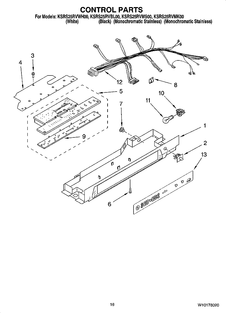 CONTROL PARTS Diagram and Parts List for KSRS25RVMS00  KitchenAid Refrigerator