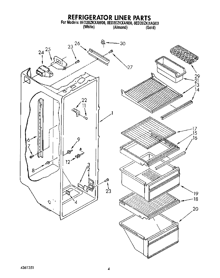 REFRIGERATOR LINER Diagram and Parts List for 8ED20ZKXAN00  Whirlpool Refrigerator