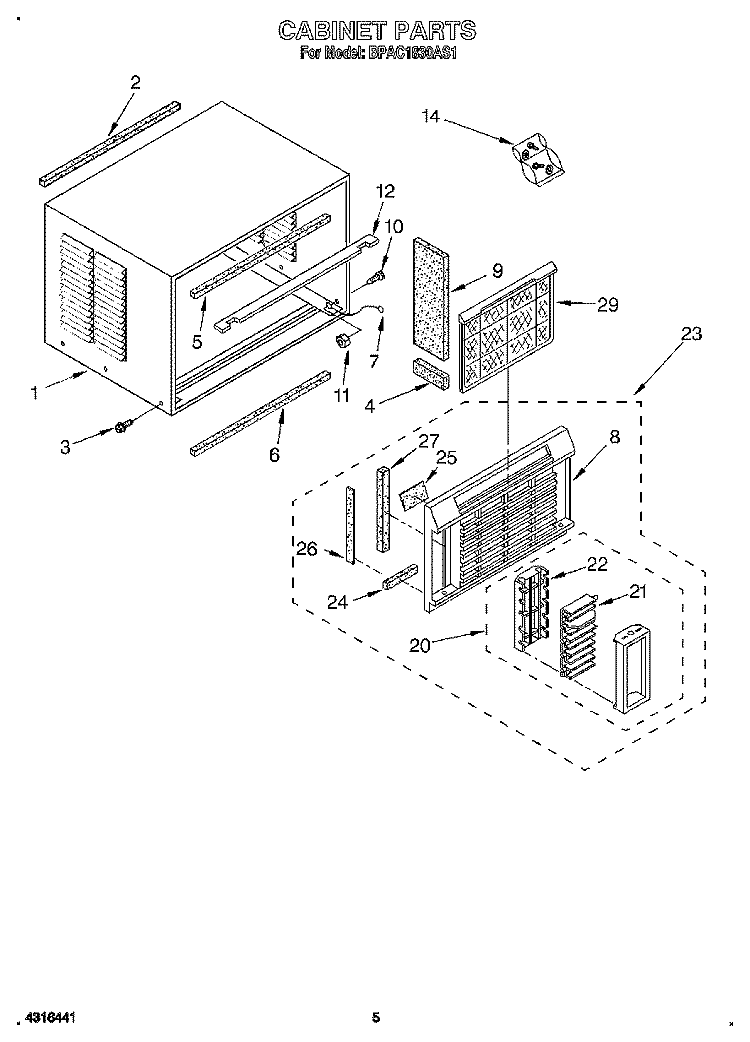 CABINET Diagram and Parts List for BPAC1830AS1  KitchenAid Air Conditioner
