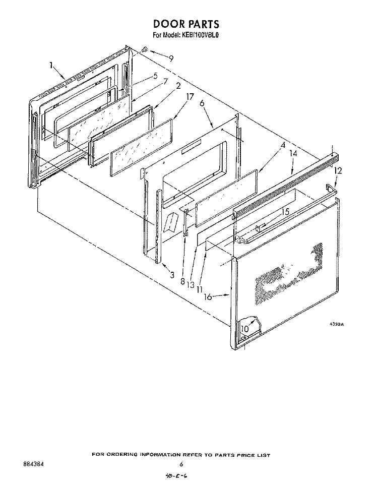 DOOR Diagram and Parts List for KEBI100VBL0  KitchenAid Wall Oven