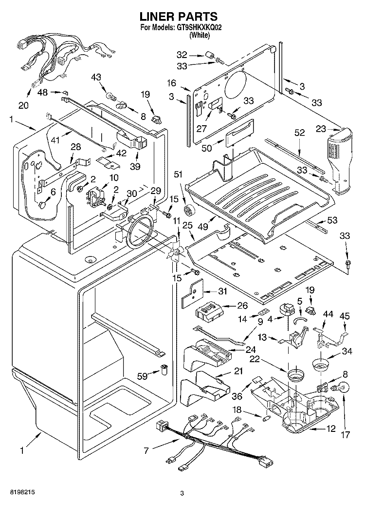 LINER Diagram and Parts List for GT9SHKXKQ02  Whirlpool Refrigerator