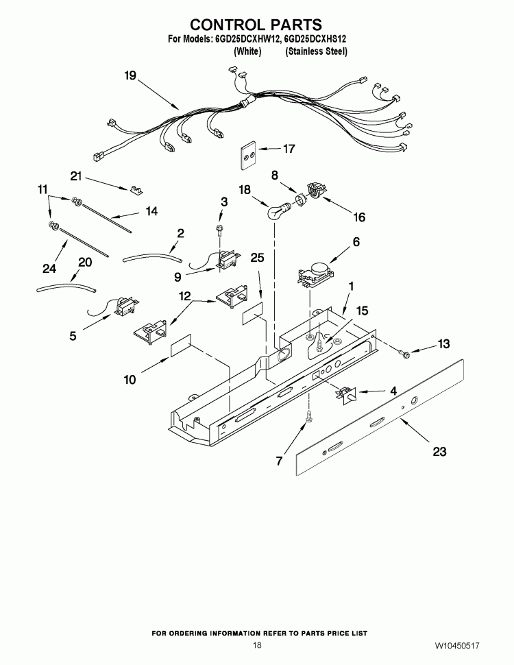 CONTROL PARTS Diagram and Parts List for 6GD25DCXHS12  Whirlpool Refrigerator