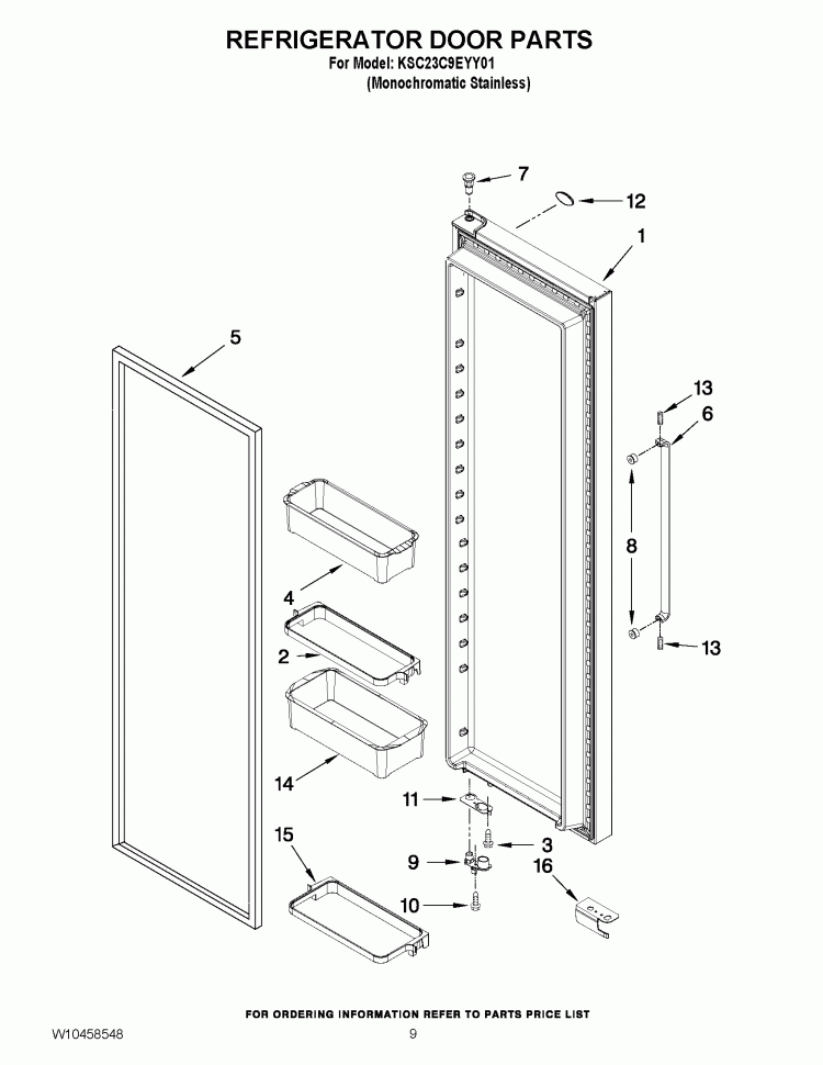 REFRIGERATOR DOOR PARTS Diagram and Parts List for KSC23C9EYY01  KitchenAid Refrigerator