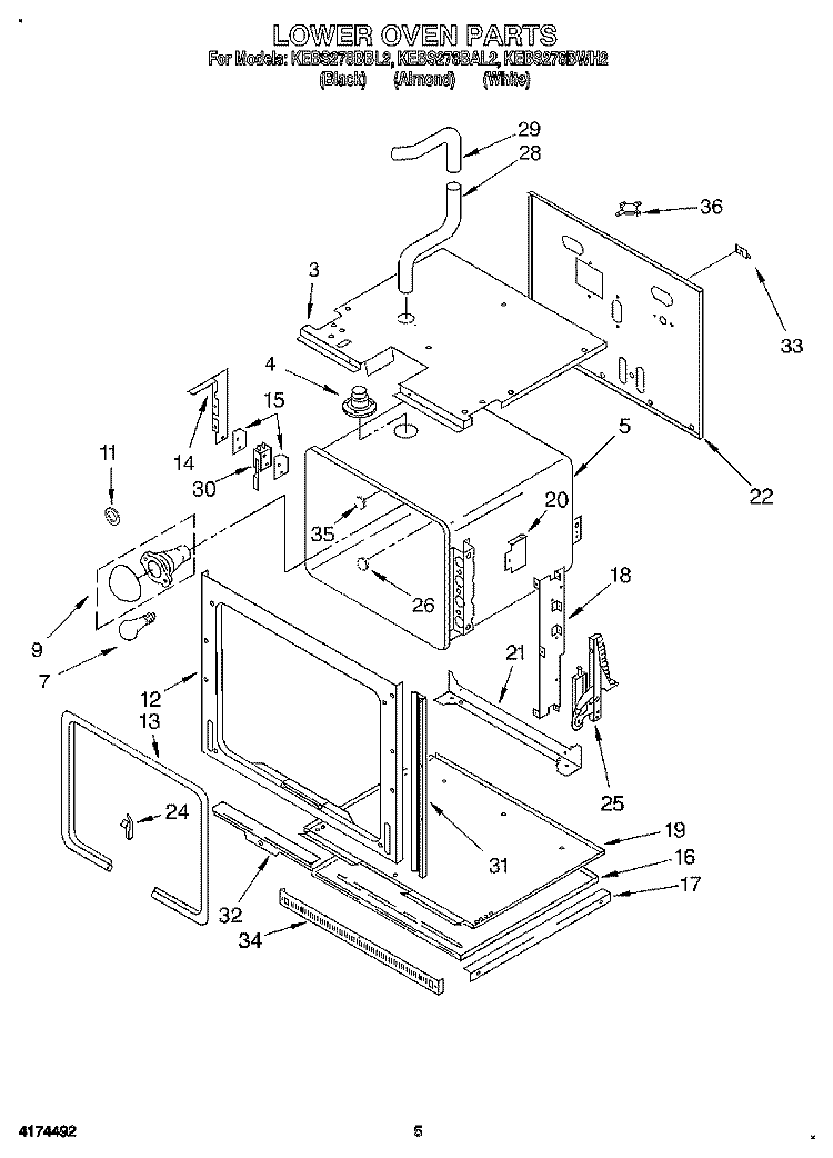 LOWER OVEN Diagram and Parts List for KEBS278BBL2  KitchenAid Wall Oven