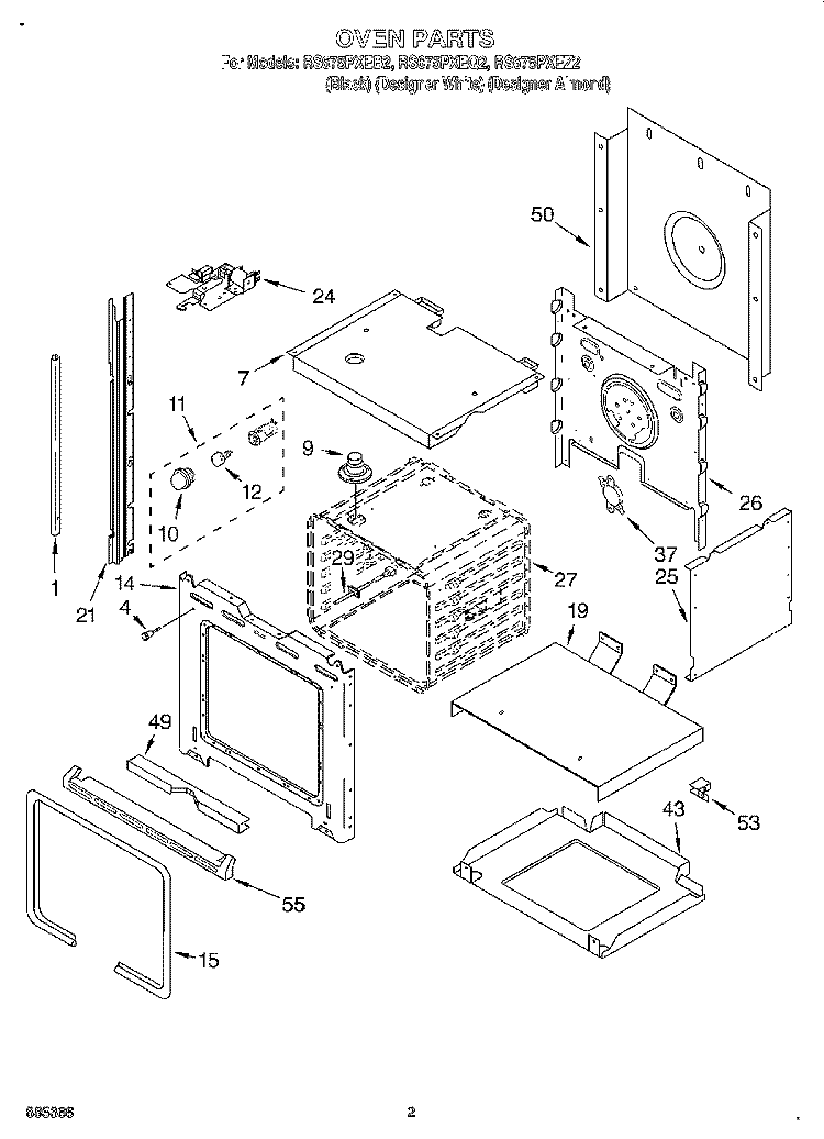 OVEN Diagram and Parts List for RS675PXEQ2  Whirlpool Range