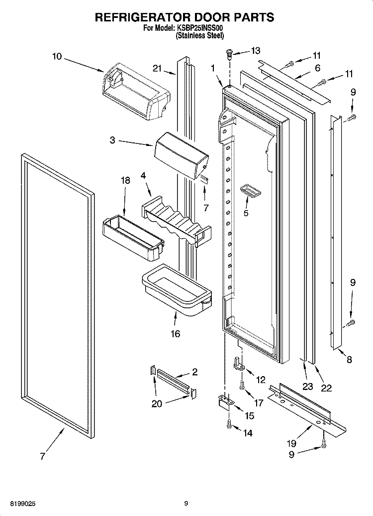 REFRIGERATOR DOOR PARTS Diagram and Parts List for KSBP25INSS00  KitchenAid Refrigerator