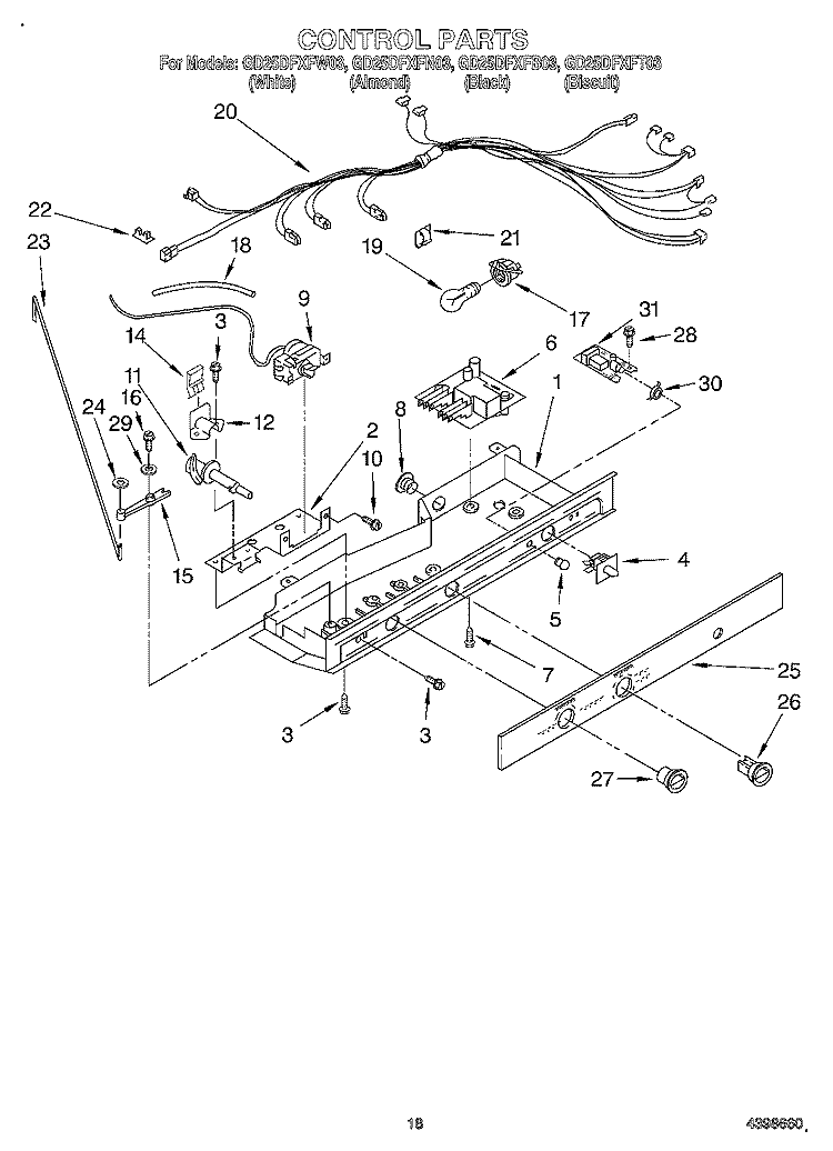 CONTROL Diagram and Parts List for GD25DFXFB03  Whirlpool Refrigerator