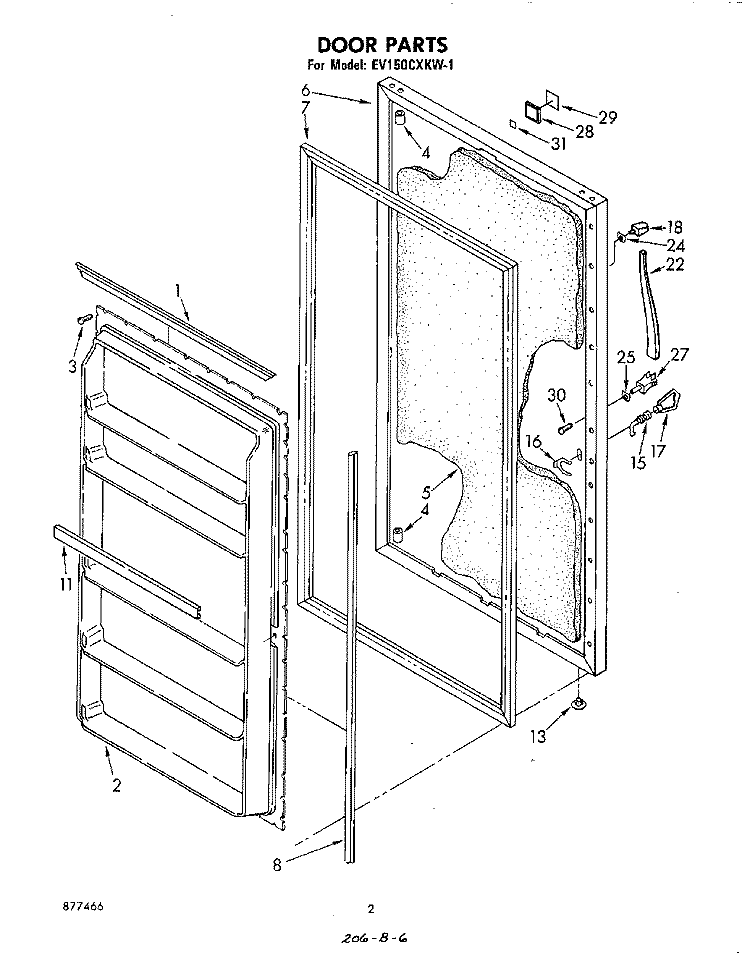 DOOR , LIT/OPTIONAL Diagram and Parts List for EV150CXKW1  Whirlpool Freezer