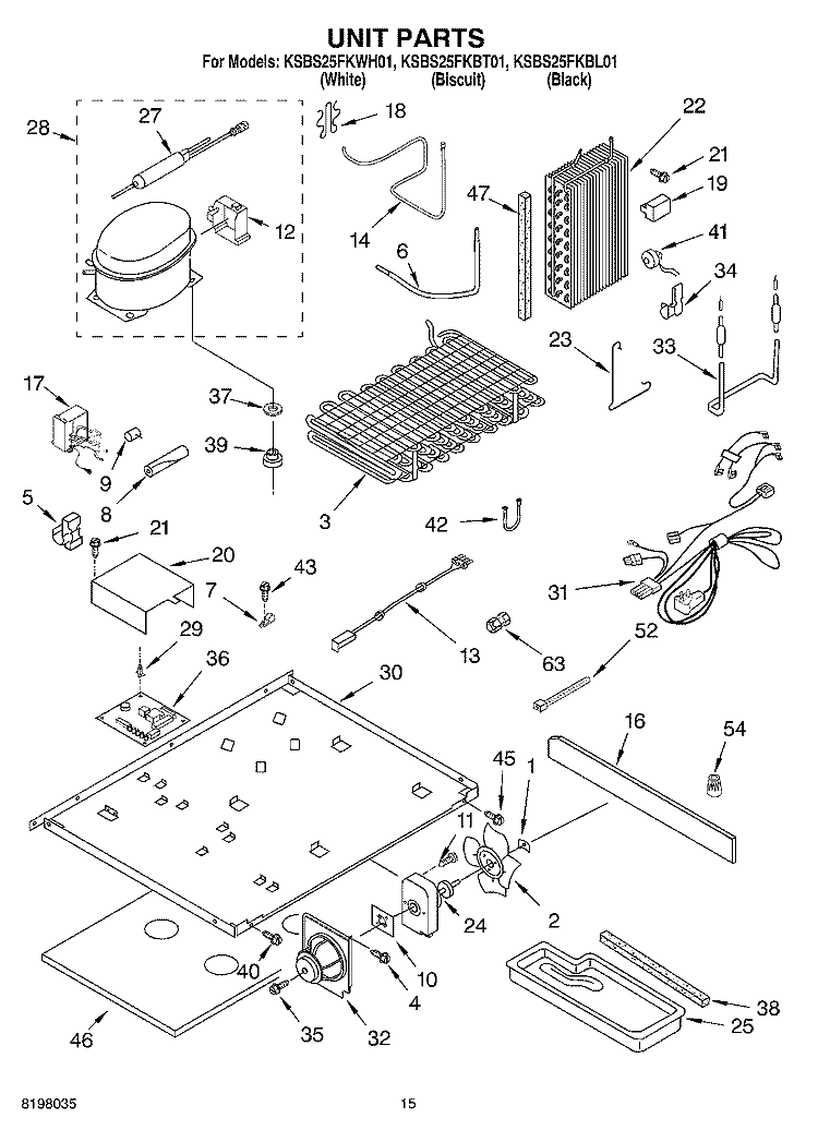 UNIT Diagram and Parts List for KSBS25FKBL01  KitchenAid Refrigerator