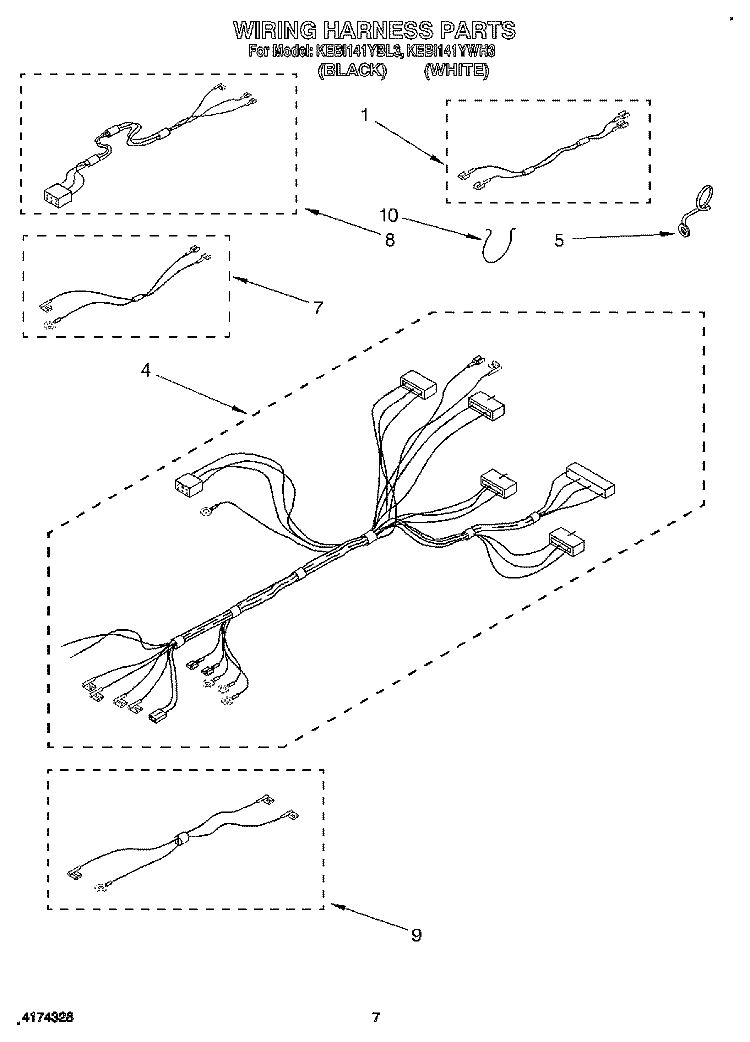 WIRING HARNESS Diagram and Parts List for KEBI141YWH3  KitchenAid Wall Oven