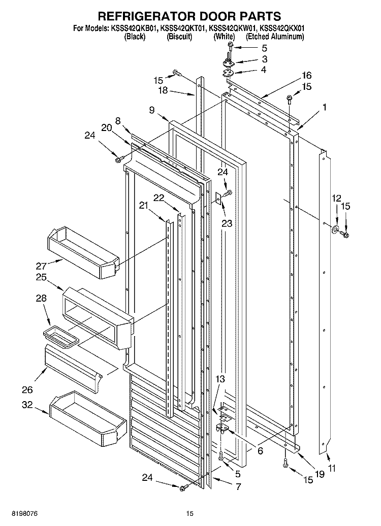 REFRIGERATOR DOOR Diagram and Parts List for KSSS42QKW01  KitchenAid Refrigerator