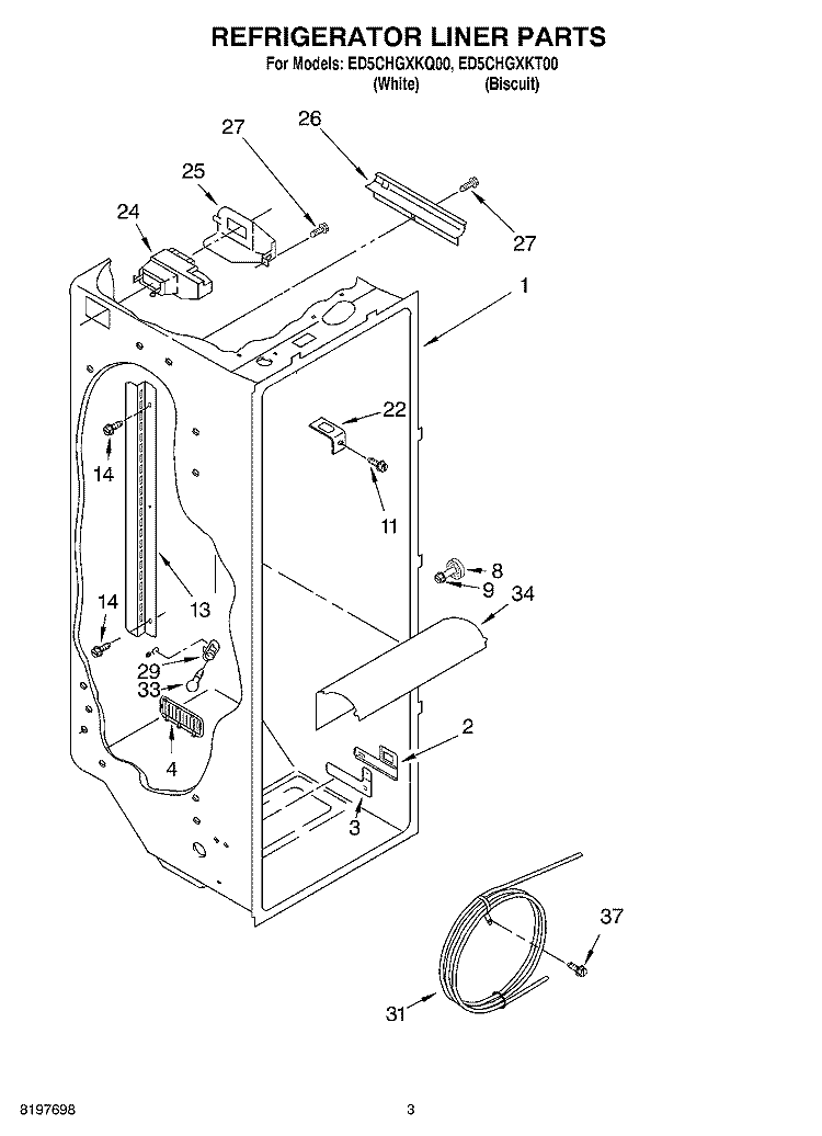 REFRIGERATOR LINER Diagram and Parts List for ED5CHGXKQ00  Whirlpool Refrigerator