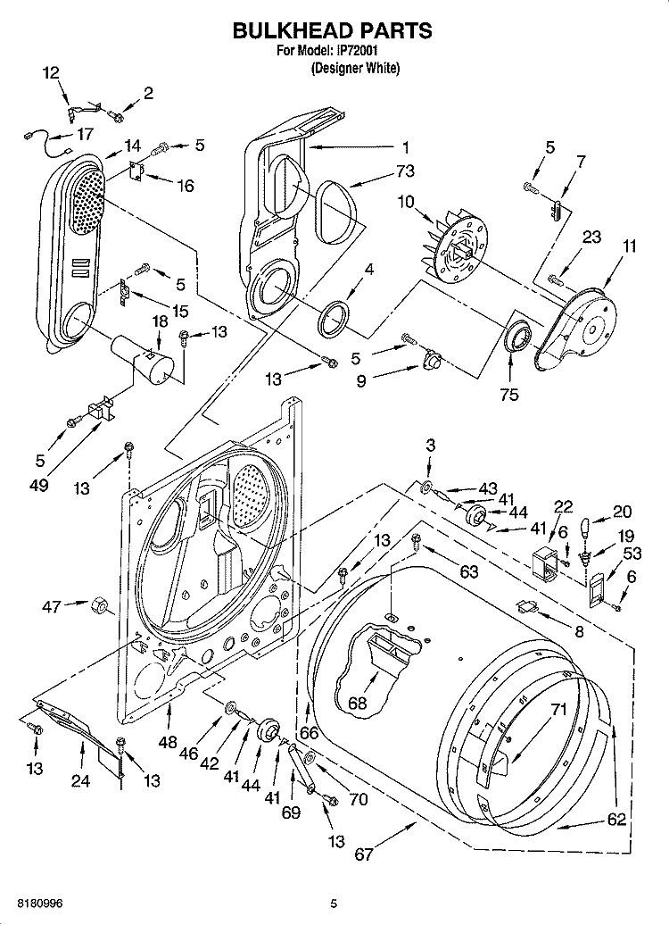 BULKHEAD PARTS Diagram and Parts List for IP72001  Inglis Dryer