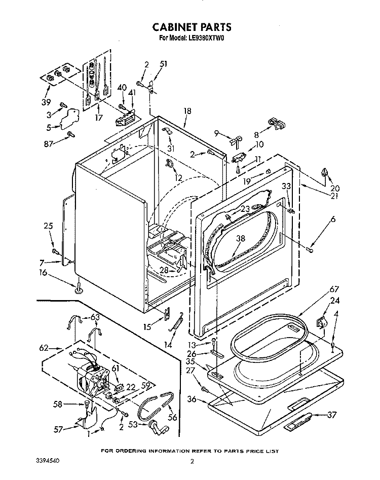 SECTION Diagram and Parts List for LE9380XTW0  Whirlpool Dryer