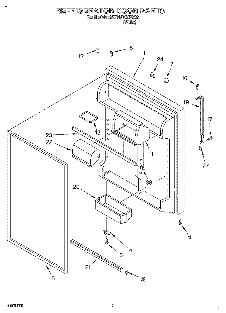 REFRIGERATOR DOOR Diagram and Parts List for 3ET22DKXFW02  Whirlpool Refrigerator