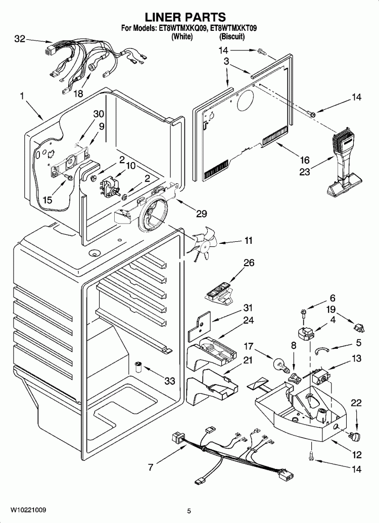 LINER PARTS Diagram and Parts List for ET8WTMXKQ09  Whirlpool Refrigerator