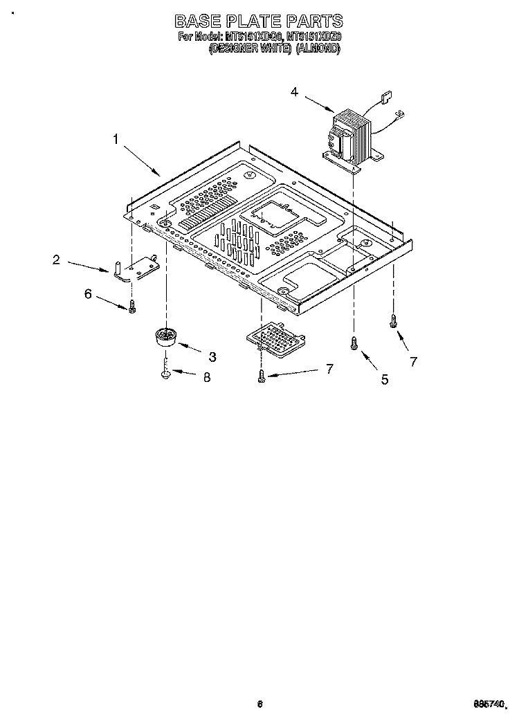 BASE PLATE Diagram and Parts List for MT5151XDZ0  Whirlpool Microwave