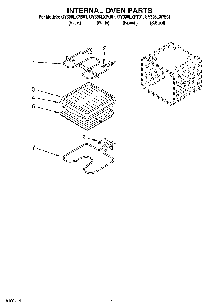 INTERNAL OVEN PARTS Diagram and Parts List for GY396LXPB01  Whirlpool Range