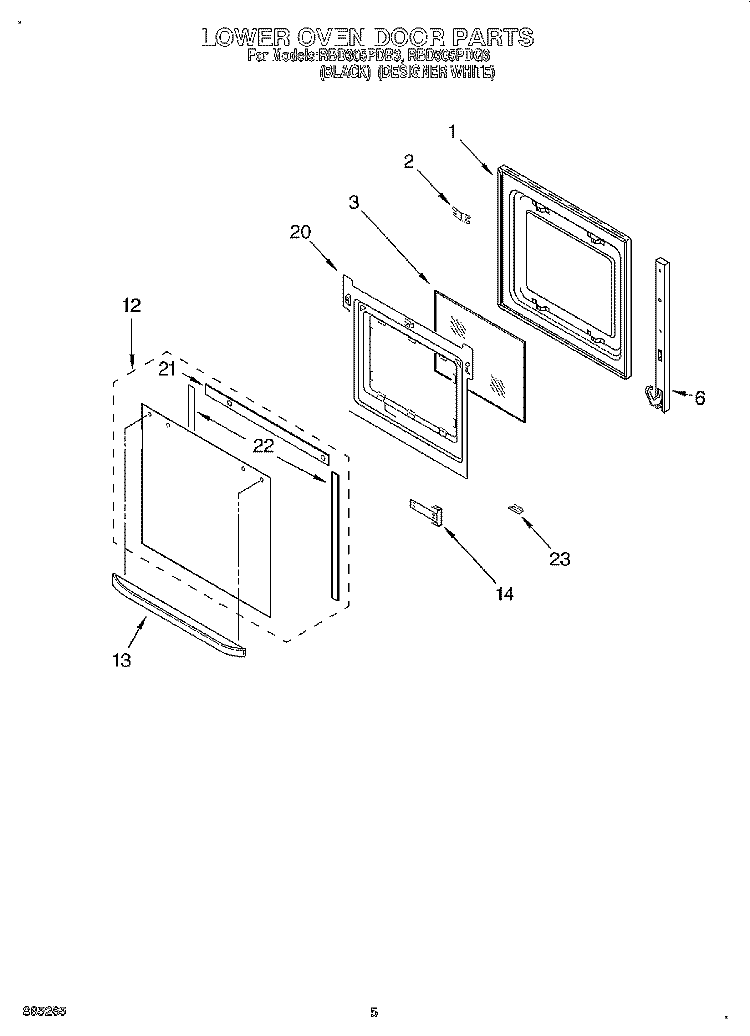 LOWER OVEN DOOR Diagram and Parts List for RBD305PDB3  Whirlpool Wall Oven