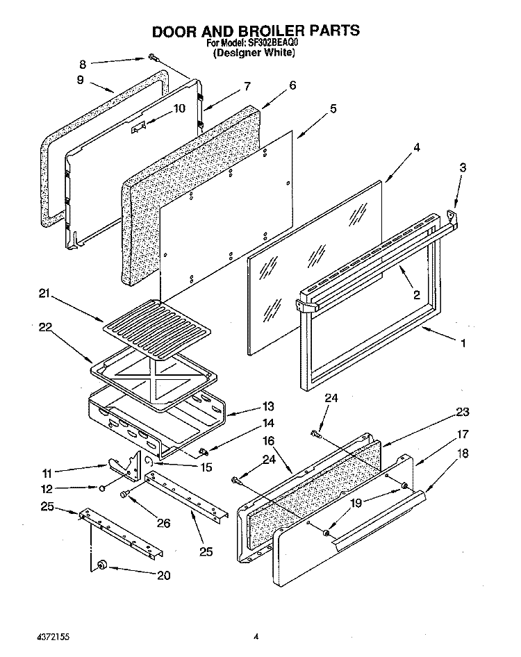 DOOR AND BROILER Diagram and Parts List for SF302BEAQ0  Whirlpool Range