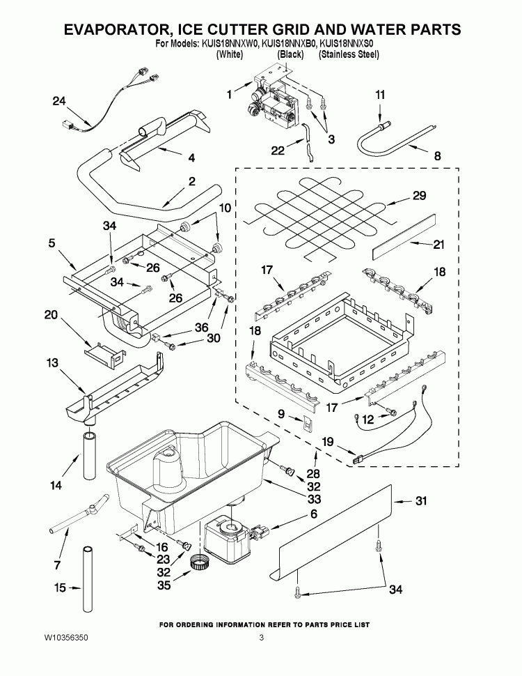 EVAPORATOR, ICE CUTTER GRID AND WATER PARTS Diagram and Parts List for KUIS18NNXB0  KitchenAid Ice Maker
