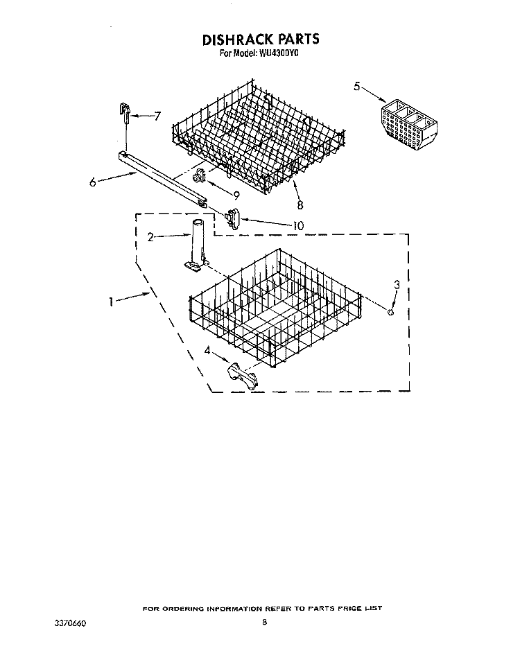 DISHRACK Diagram and Parts List for WU4300Y0  Roper Dishwasher