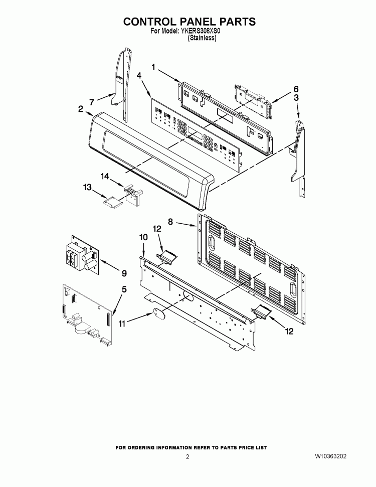 CONTROL PANEL PARTS Diagram and Parts List for YKERS308XS0  KitchenAid Range