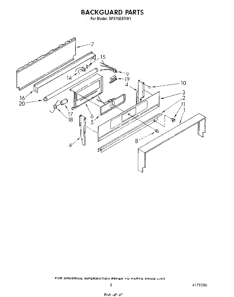 BACKGUARD Diagram and Parts List for SF315EERW1  Whirlpool Range