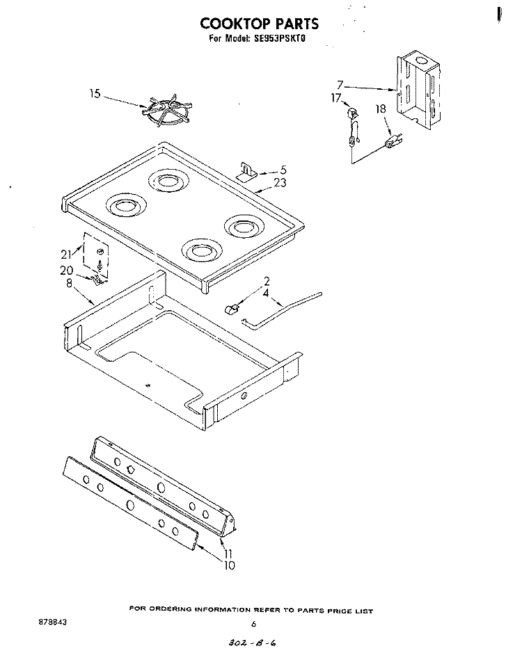 COOKTOP Diagram and Parts List for SE953PSKT0  Whirlpool Range