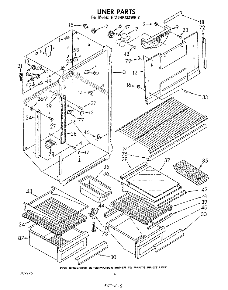 LINER Diagram and Parts List for ET20HKXMWR2  Whirlpool Refrigerator