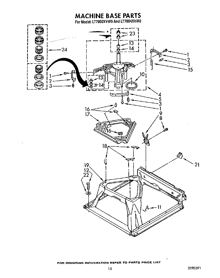MACHINE BASE Diagram and Parts List for LT7000XVW0  Whirlpool Washer Dryer Combo