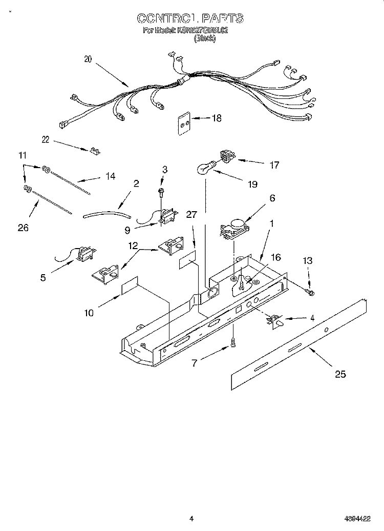 CONTROL Diagram and Parts List for KSRB27QDBL02  KitchenAid Refrigerator