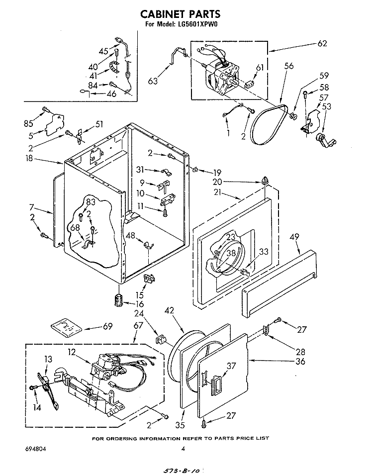 CABINET Diagram and Parts List for LG5601XPW0  Whirlpool Dryer