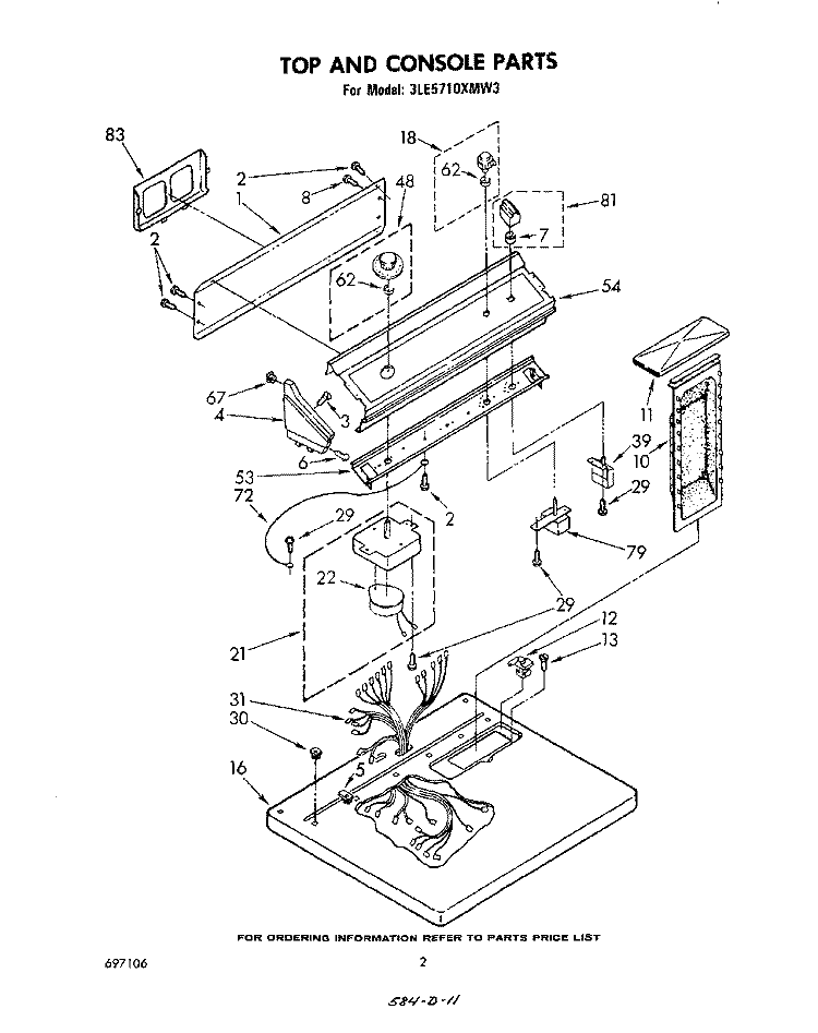SECTION Diagram and Parts List for 3LE5710XMW3  Whirlpool Dryer