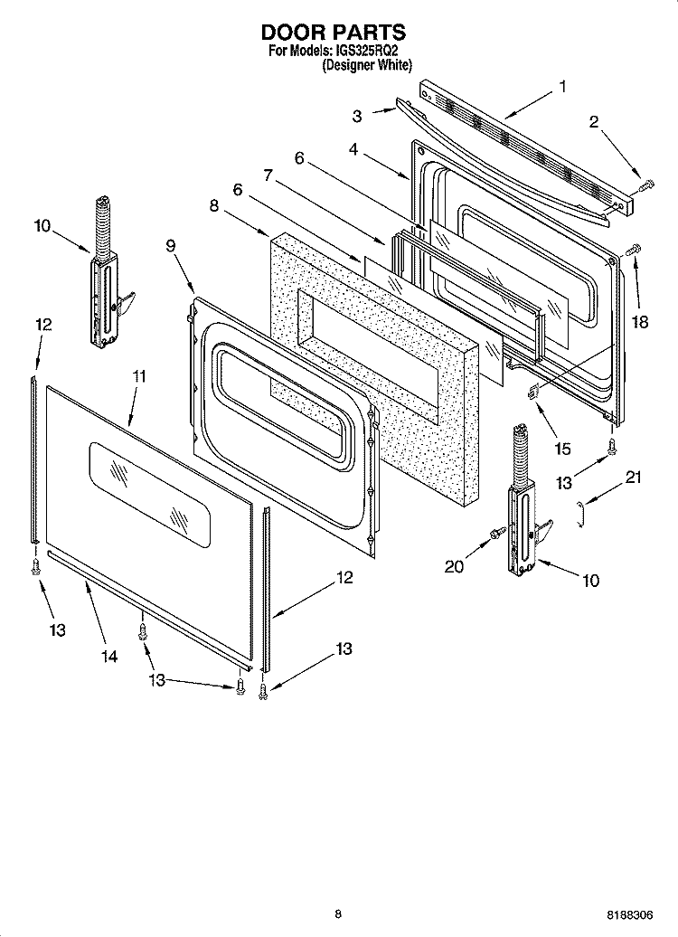 DOOR PARTS, OPTIONAL PARTS Diagram and Parts List for IGS325RQ2  Inglis Range
