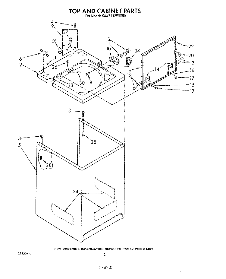 TOP AND CABINET , LITERATURE AND OPTIONAL Diagram and Parts List for KAWE742WWH0  KitchenAid Washer