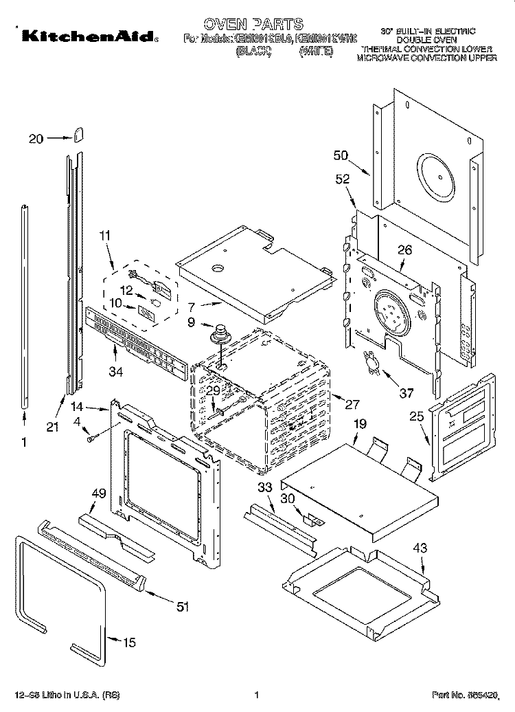 OVEN Diagram and Parts List for KEMI301GBL0  KitchenAid Microwave Oven Combo