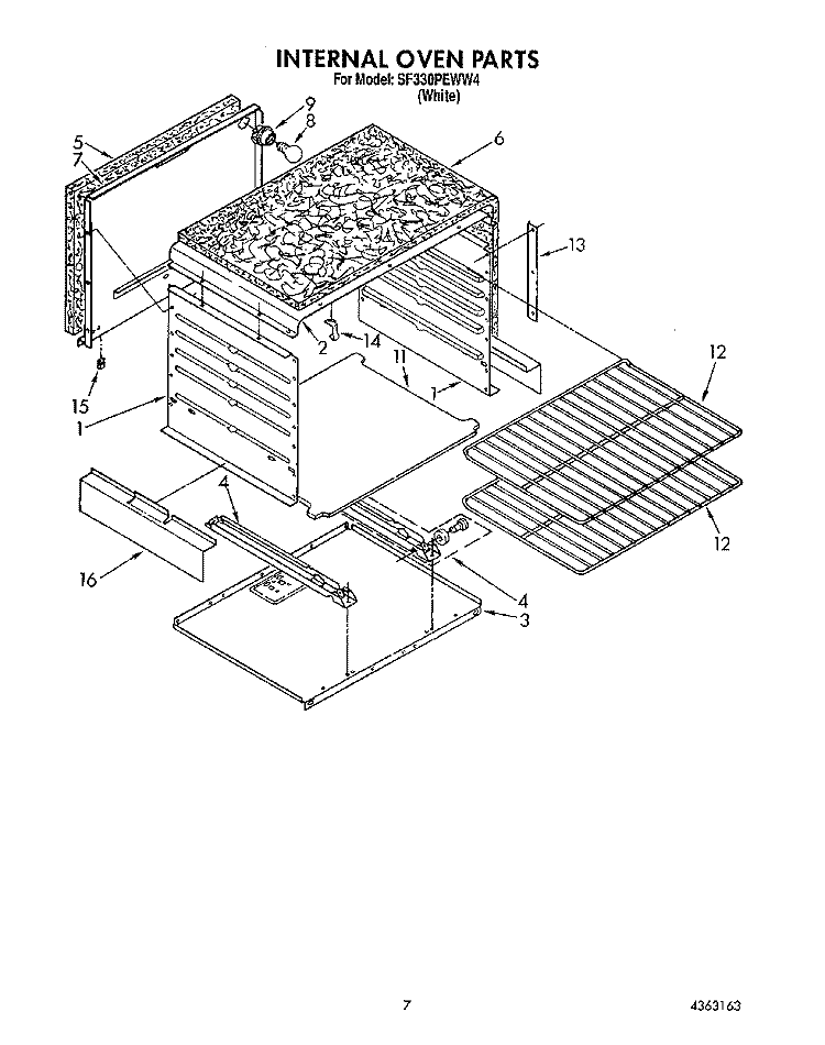 INTERNAL OVEN Diagram and Parts List for SF330PEWW4  Whirlpool Range